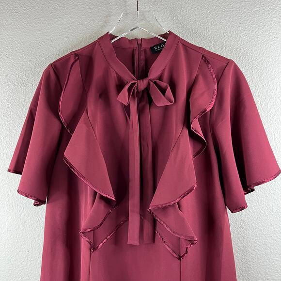 Eloquii Studio Ruffle & Tie Front Dress Wine Burgundy Red Women's Size 14 - Picture 7 of 11